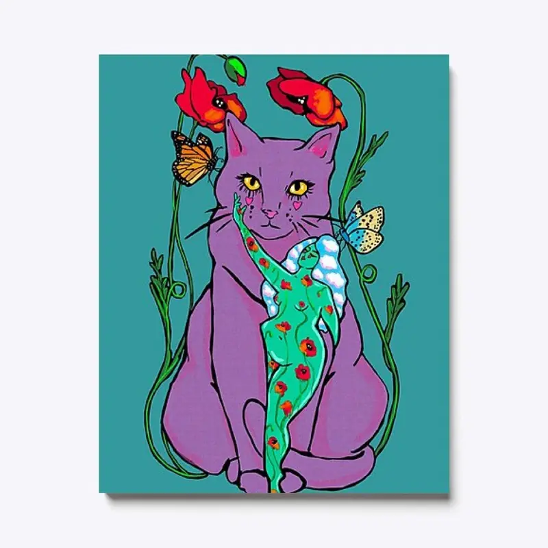 Violet cat with spring flowers