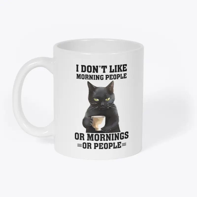 a black cat holding a cup of coffee