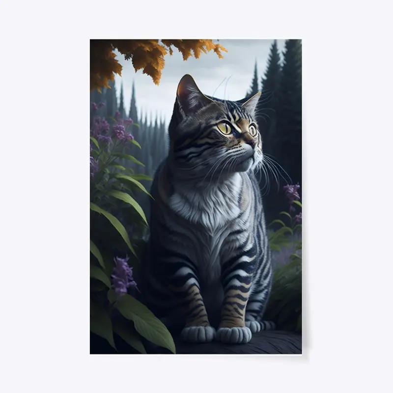 painting of a cat sitting on a rock