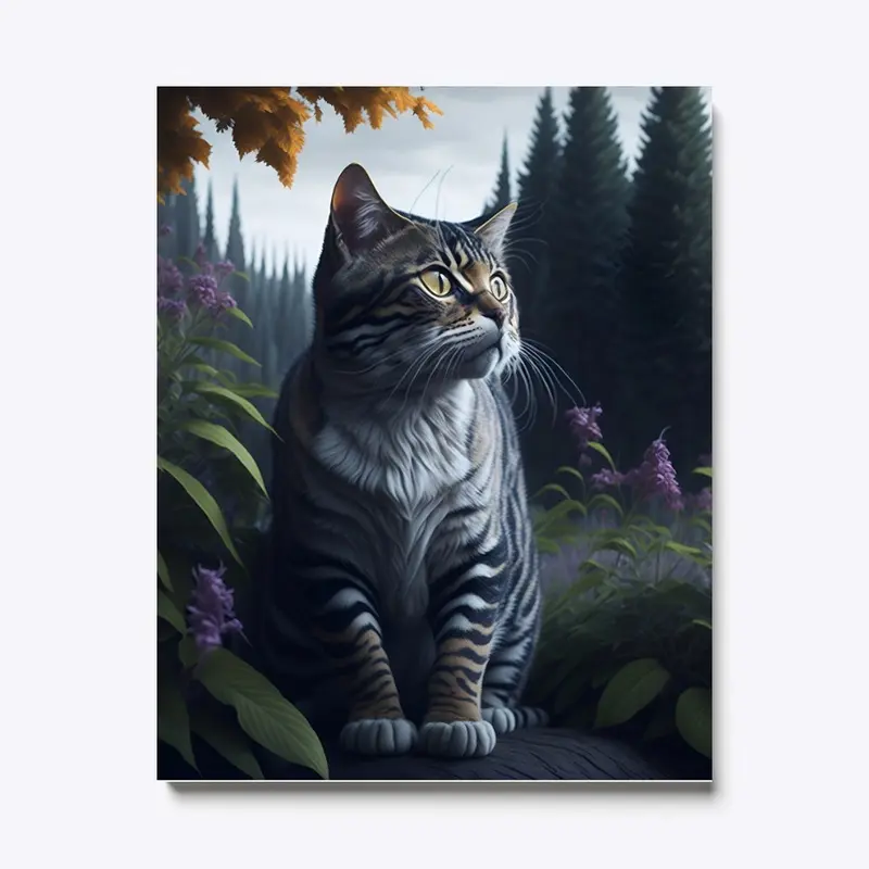 painting of a cat sitting on a rock