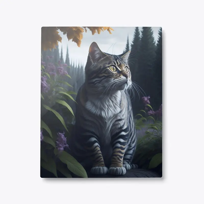 painting of a cat sitting on a rock