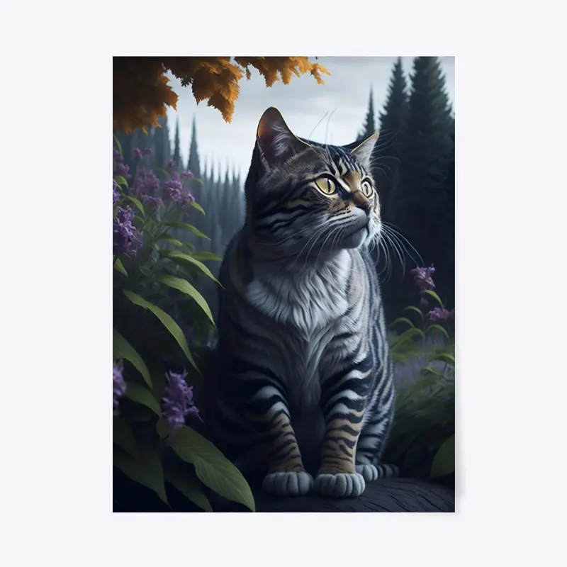 painting of a cat sitting on a rock